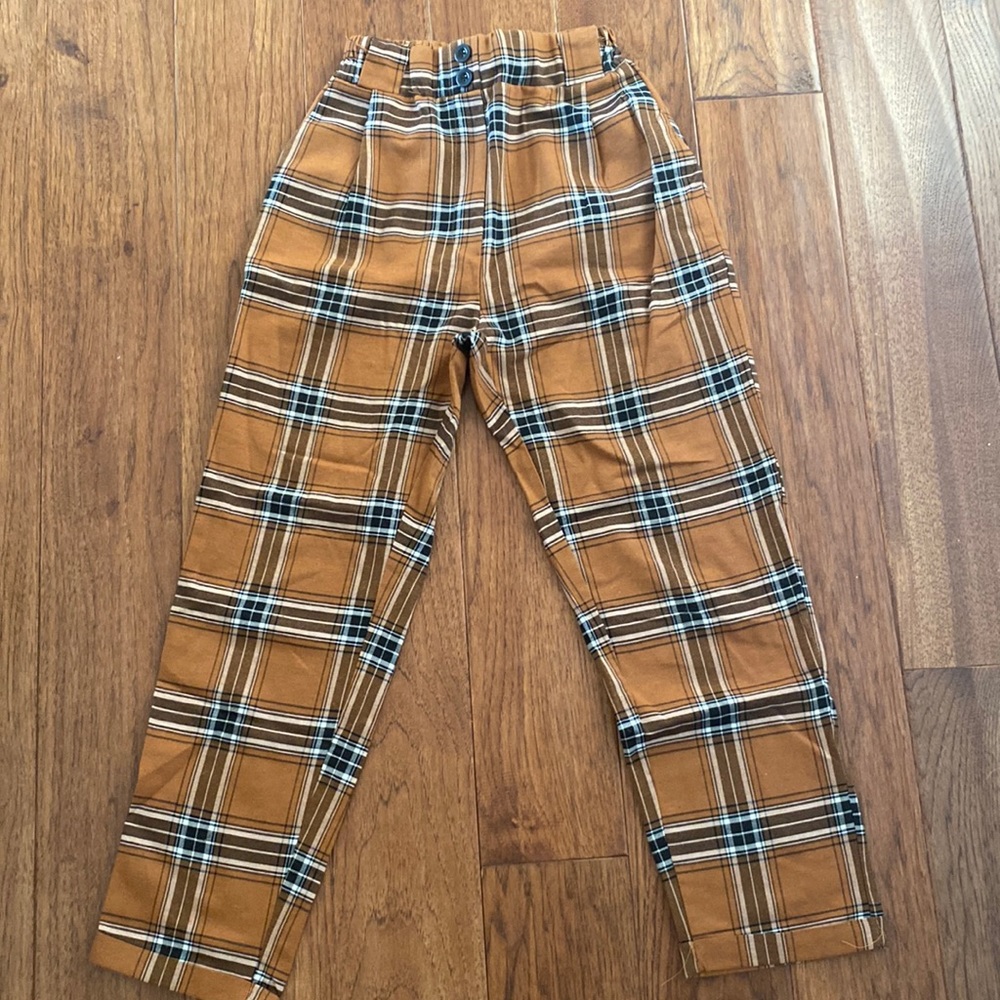 Brown plaid pants